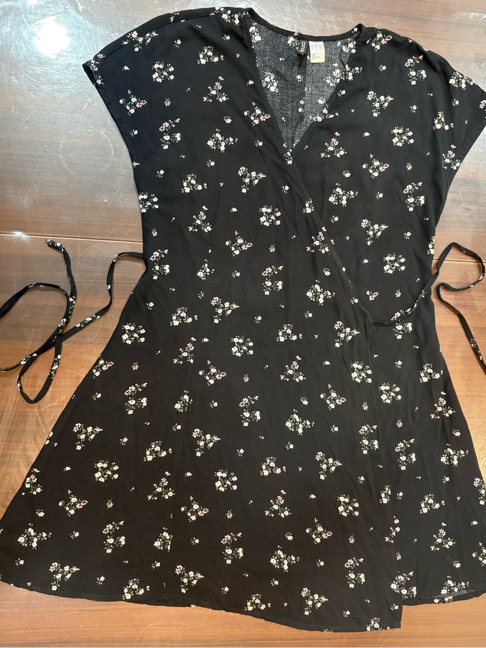 Cotton On Black Floral Wrap Dress with Tie Waist
